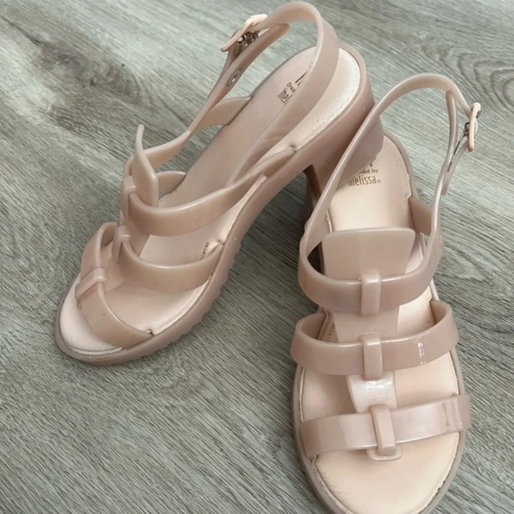 Mel Dreamed by Melissa Blush Gel Sandals with Block Heels